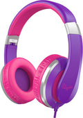 I41 Foldable Adjustable On-Ear Headphones for Kids and Teens with 3.5mm Jack - Compatible with Smartphones, Computers, MP3/4 Players, Kindle, and Tablets (Purple/Red)