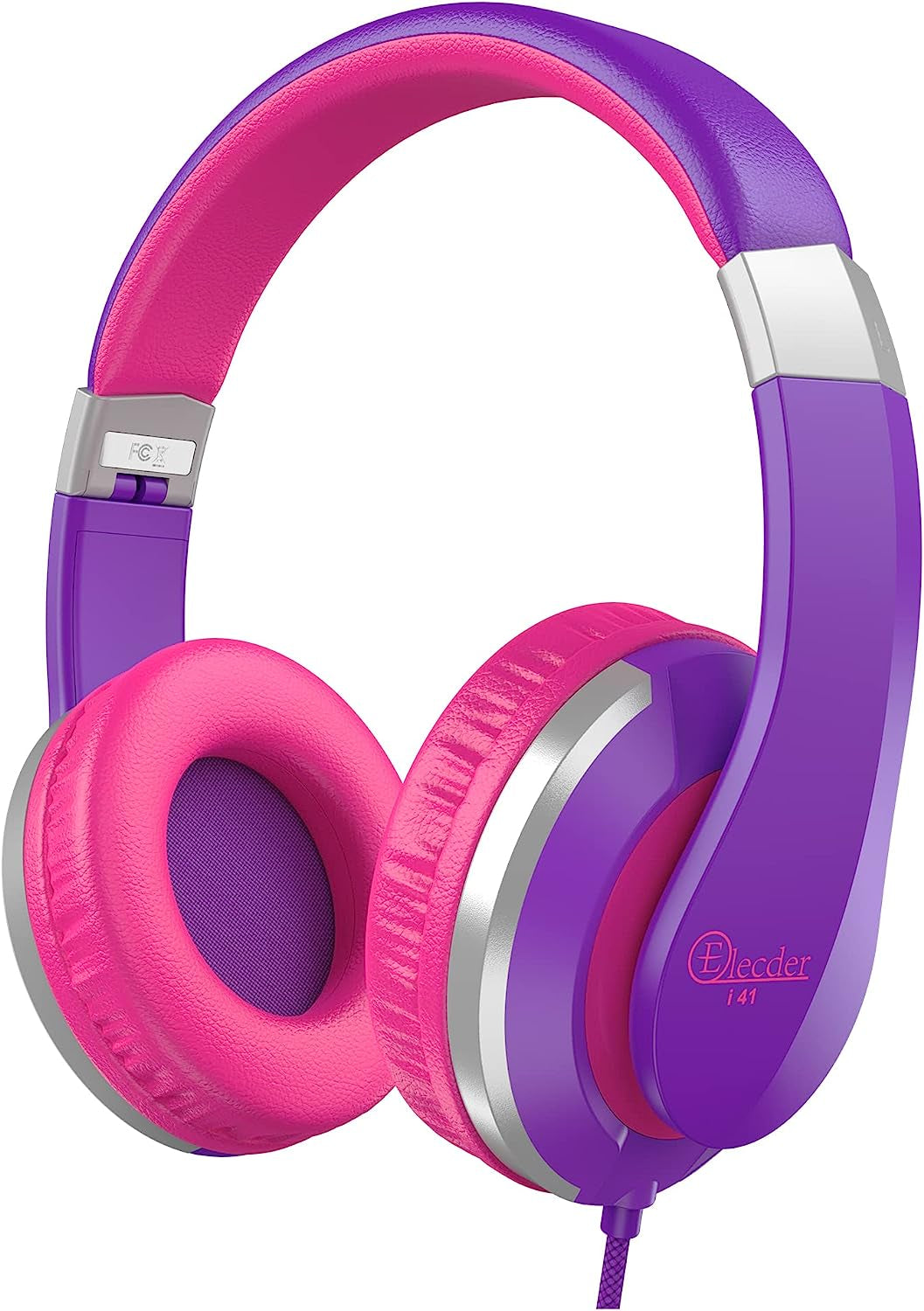 I41 Foldable Adjustable On-Ear Headphones for Kids and Teens with 3.5mm Jack - Compatible with Smartphones, Computers, MP3/4 Players, Kindle, and Tablets (Purple/Red)