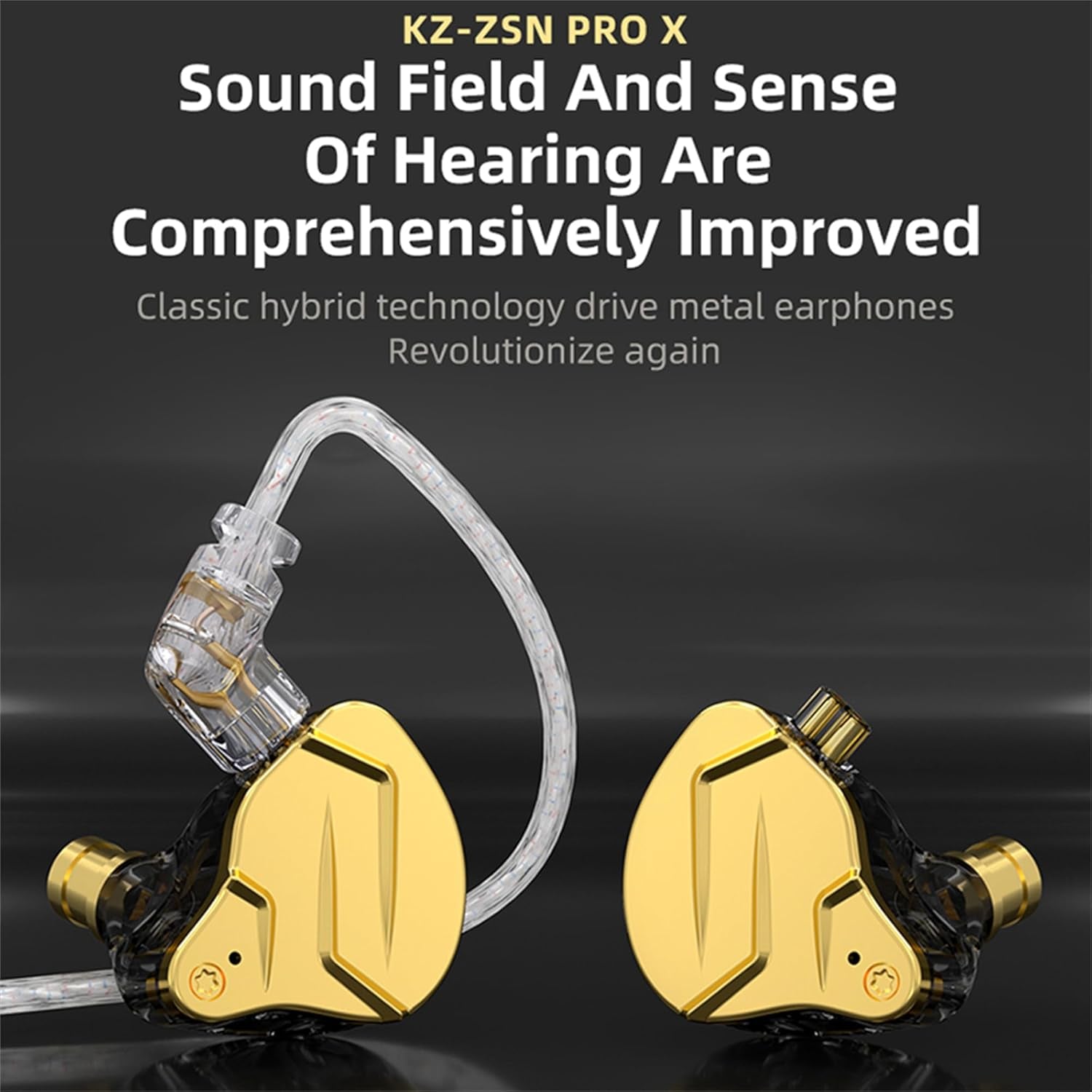 KZ ZSN PRO X High Fidelity In-Ear Monitor Headphones - Hybrid Dual Driver Earphones with Detachable Tangle-Free Cable for Gaming and Multimedia (Gold, Without Microphone)