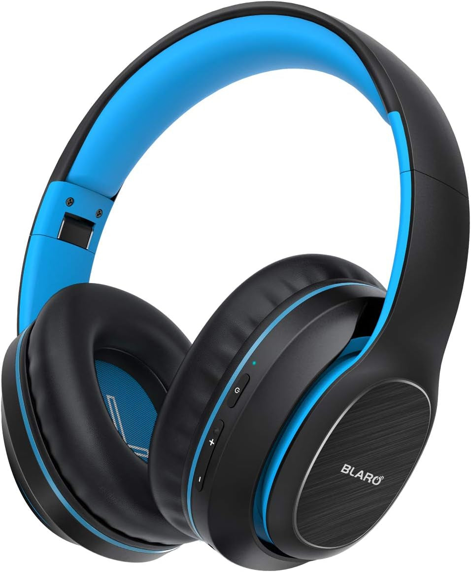 Bluetooth Over-Ear Headphones with Hi-Fi Deep Bass, Dual Connectivity, 72-Hour Playtime, Soft Memory Foam Ear Cushions, Foldable Design, CVC 6.0 Microphone - Blue