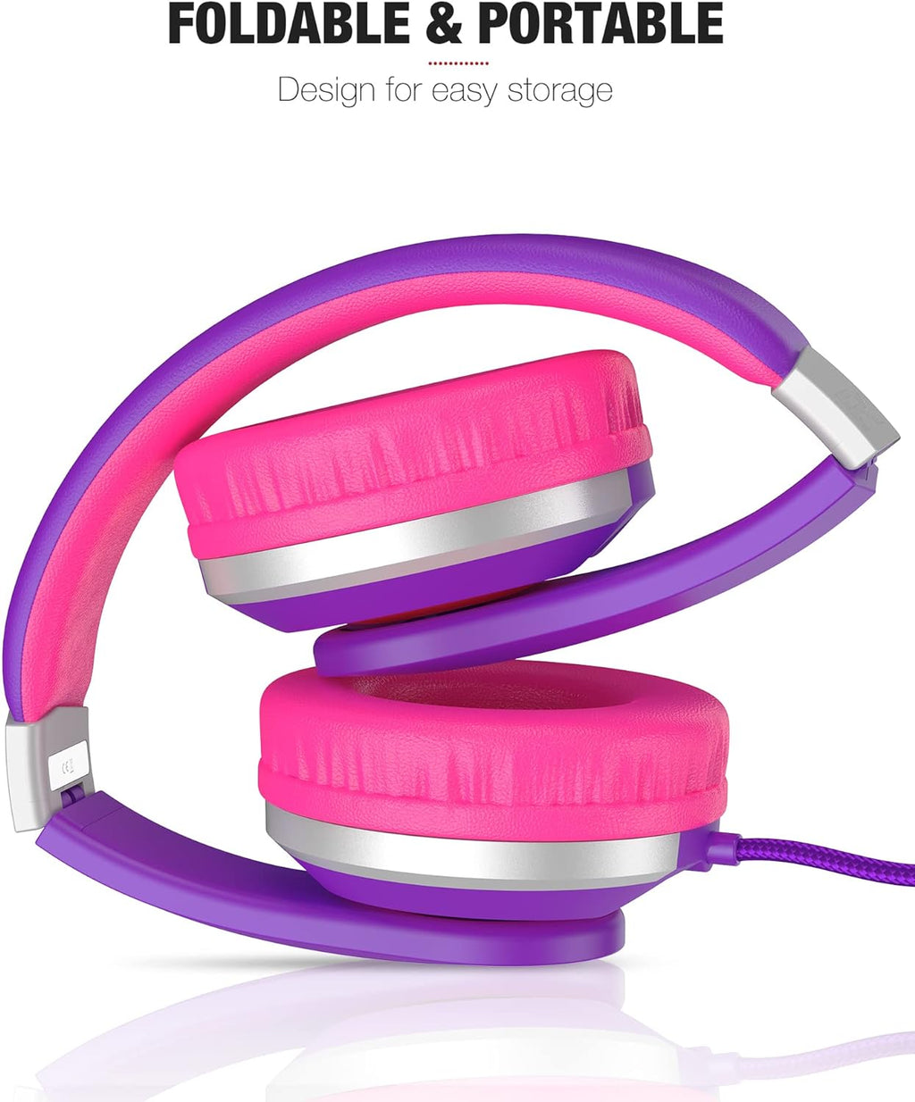 I41 Foldable Adjustable On-Ear Headphones for Kids and Teens with 3.5mm Jack - Compatible with Smartphones, Computers, MP3/4 Players, Kindle, and Tablets (Purple/Red)