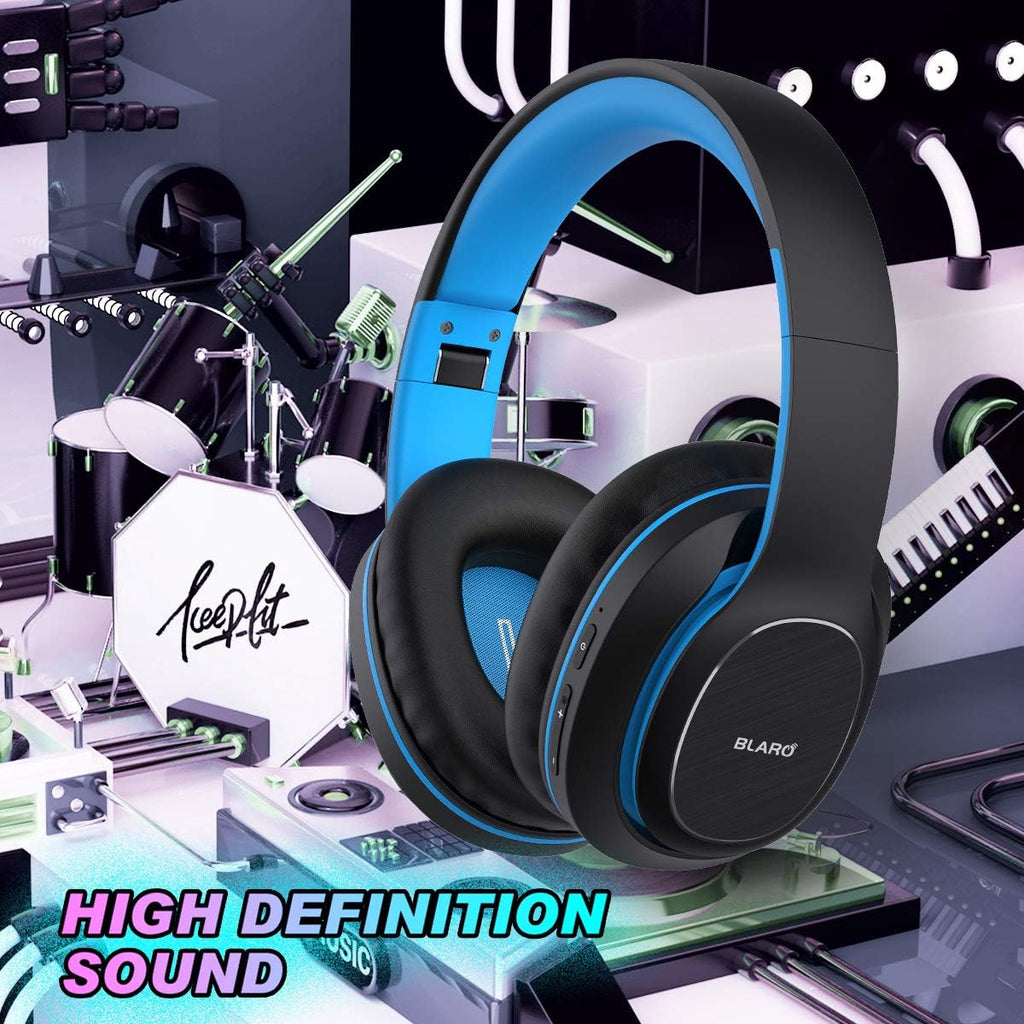 Bluetooth Over-Ear Headphones with Hi-Fi Deep Bass, Dual Connectivity, 72-Hour Playtime, Soft Memory Foam Ear Cushions, Foldable Design, CVC 6.0 Microphone - Blue