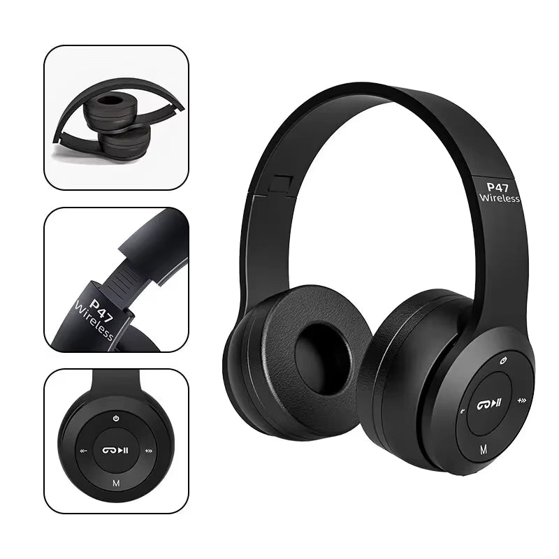 P47 Foldable Wireless Bluetooth 50 HIFI Stereo Bass Headphones for Music Gaming Kids Girls Smartphone Audio Earphones Device