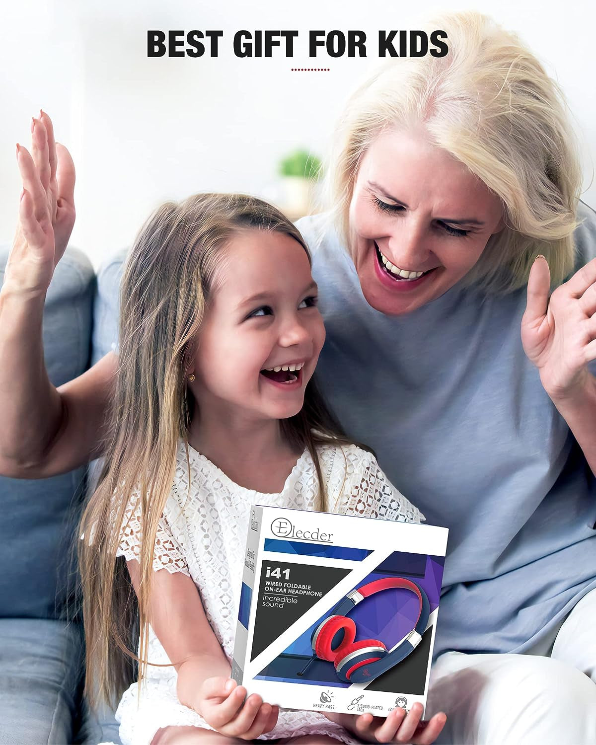 I41 Foldable Adjustable Headphones for Kids and Teens with 3.5mm Jack - Compatible with Cellphones, Computers, MP3/4, and Kindle (Red/Black)