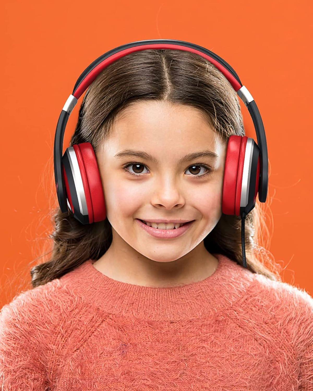 I41 Foldable Adjustable Headphones for Kids and Teens with 3.5mm Jack - Compatible with Cellphones, Computers, MP3/4, and Kindle (Red/Black)