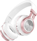 Wireless over Ear Headphones, Long Battery Life Deep Bass Bluetooth Headphones with Microphone Wireless and Wired Headset for Computer Iphone Teens Girls Women School Travel - White Rose Gold