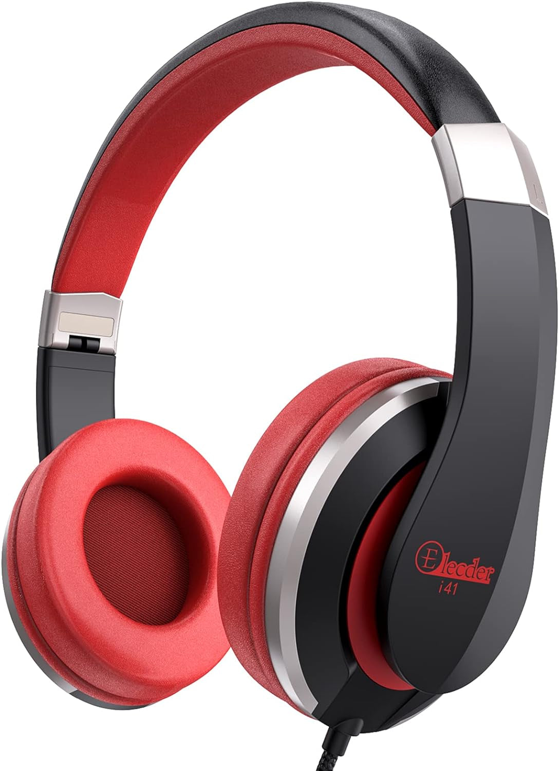 I41 Foldable Adjustable Headphones for Kids and Teens with 3.5mm Jack - Compatible with Cellphones, Computers, MP3/4, and Kindle (Red/Black)