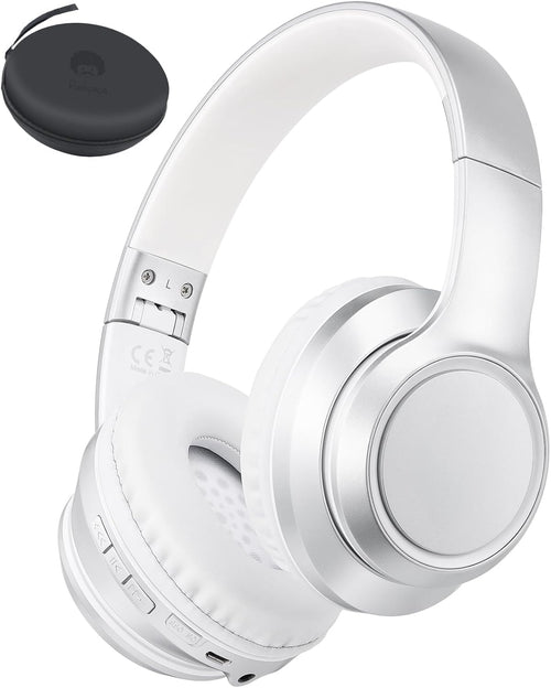 E8 over the Ear Bluetooth Headphones with Microphone for Kid Children Boy Girl Youth Teen Adult, Foldable Wired/Wireless Headphones with Mic, Include Travel Case, Silver