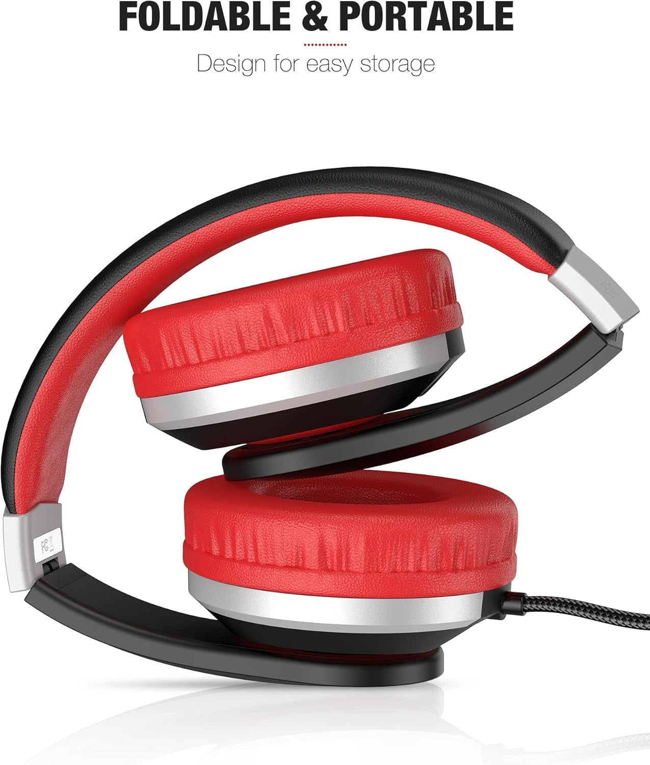I41 Foldable Adjustable Headphones for Kids and Teens with 3.5mm Jack - Compatible with Cellphones, Computers, MP3/4, and Kindle (Red/Black)