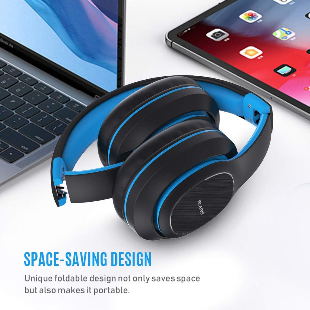 Bluetooth Over-Ear Headphones with Hi-Fi Deep Bass, Dual Connectivity, 72-Hour Playtime, Soft Memory Foam Ear Cushions, Foldable Design, CVC 6.0 Microphone - Blue