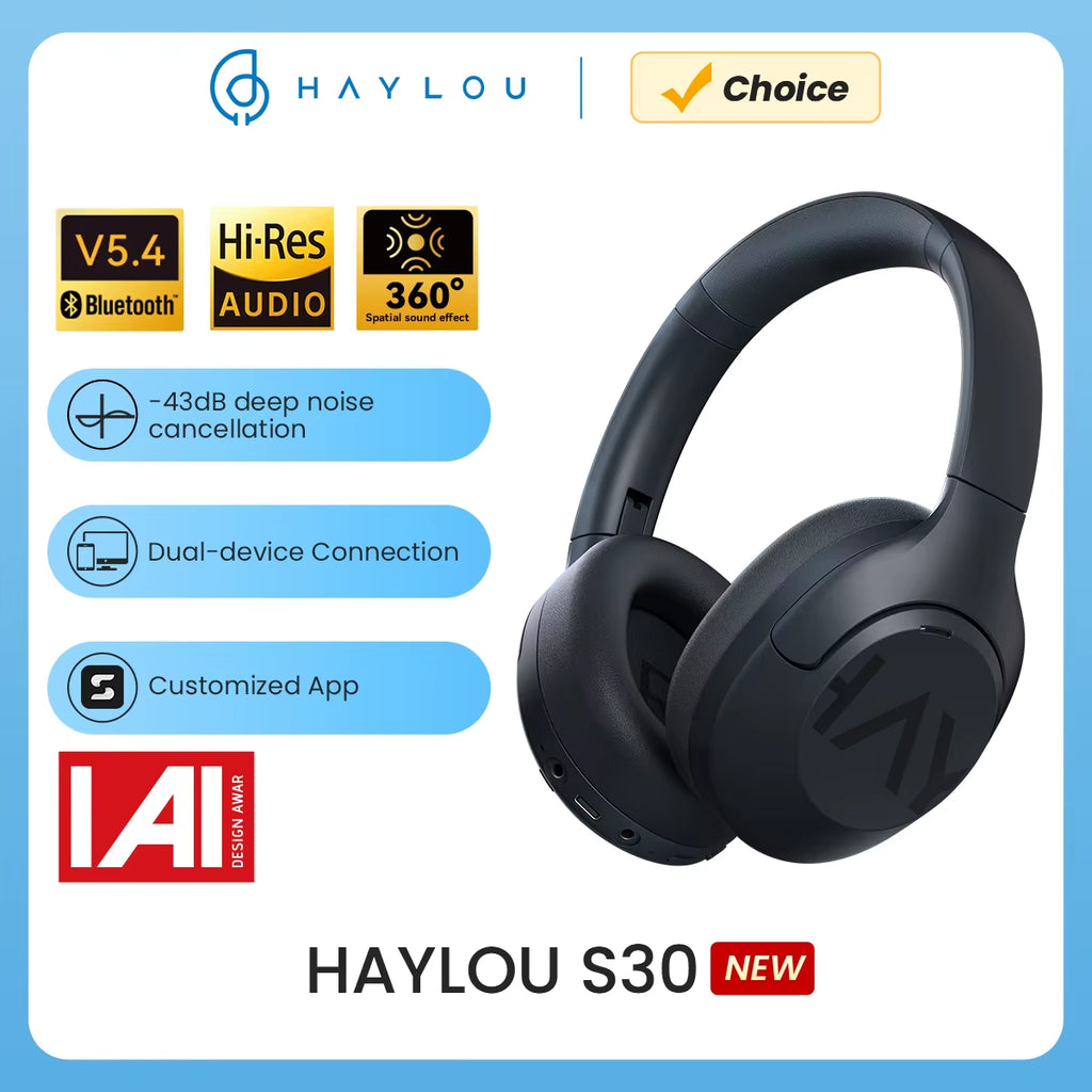 S30 Wireless Bluetooth 5.4 Headphones 43Db Adaptive Noise Cancelling Headsets 40Mm Driver 80H Playtime Earphones