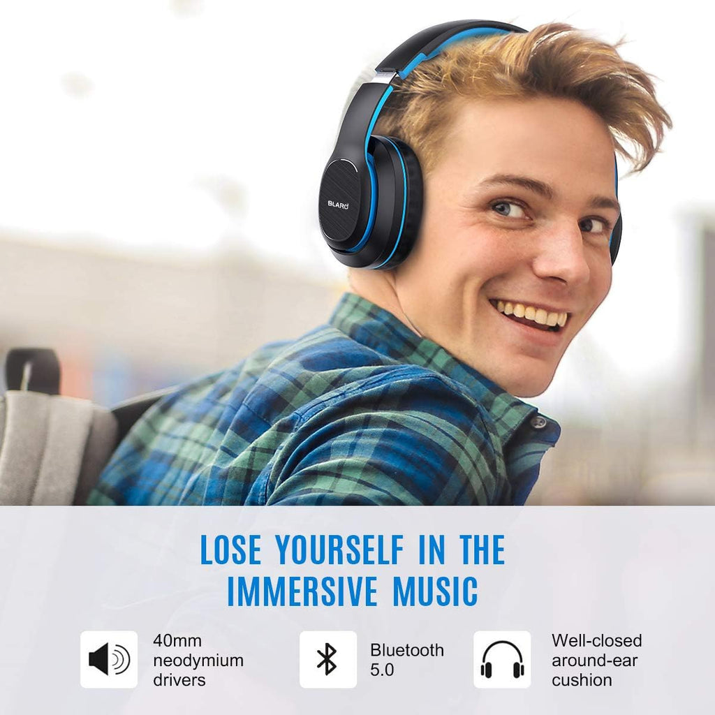 Bluetooth Over-Ear Headphones with Hi-Fi Deep Bass, Dual Connectivity, 72-Hour Playtime, Soft Memory Foam Ear Cushions, Foldable Design, CVC 6.0 Microphone - Blue