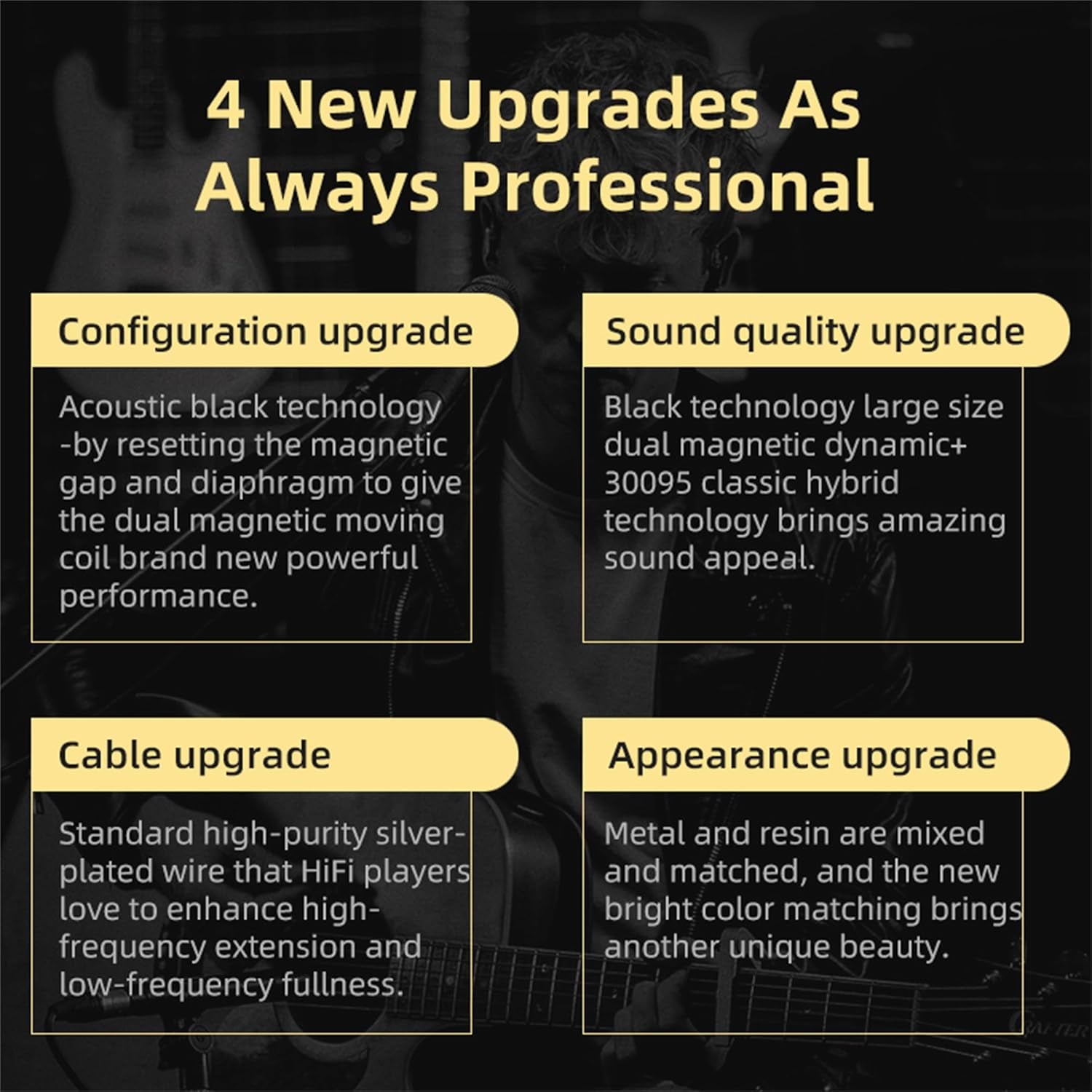 KZ ZSN PRO X High Fidelity In-Ear Monitor Headphones - Hybrid Dual Driver Earphones with Detachable Tangle-Free Cable for Gaming and Multimedia (Gold, Without Microphone)