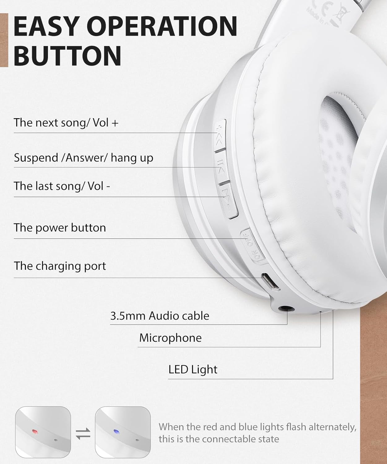 E8 over the Ear Bluetooth Headphones with Microphone for Kid Children Boy Girl Youth Teen Adult, Foldable Wired/Wireless Headphones with Mic, Include Travel Case, Silver