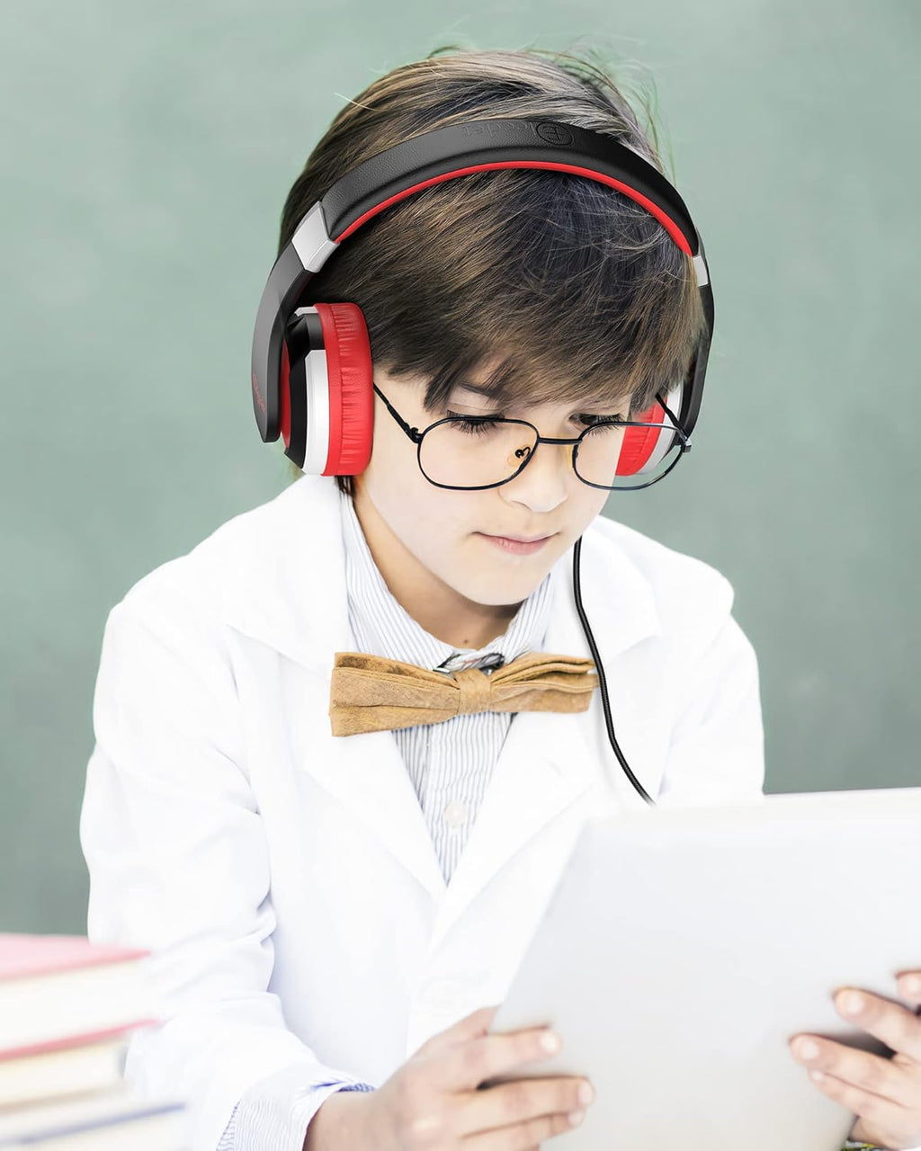 I41 Foldable Adjustable Headphones for Kids and Teens with 3.5mm Jack - Compatible with Cellphones, Computers, MP3/4, and Kindle (Red/Black)