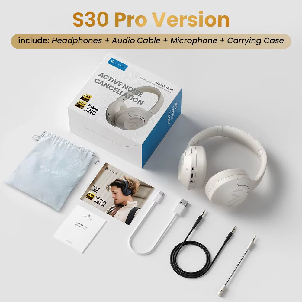 S30 Wireless Bluetooth 5.4 Headphones 43Db Adaptive Noise Cancelling Headsets 40Mm Driver 80H Playtime Earphones